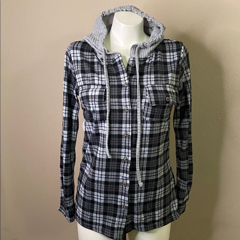 MODISH REBEL super soft fleece Plaid Button-Up Hoodie Top S 🖤🖤